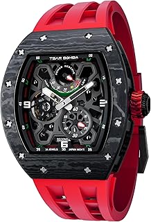 Luxury Men's Automatic Watch Mechanical Japanese Movement Sapphire Crystal 50M Waterproof Carbon Fiber Tonneau Unique Business Gifts for Men Luminous Wristwatch Analogue Black Fashion