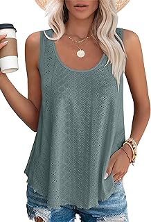 Ladies Tops Vest Tops Women Summer Clothes Scoop Neck Sleeveless Eyelet Embroidery Tops