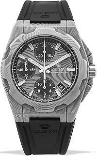 La Vauguyon Damascus Men's Watch with Black Steel and Rubber Strap Super-LumiNova Chronograph Analogue Automatic 1201, Strap.