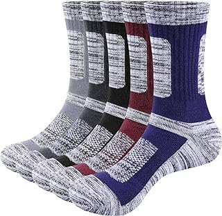5 Pairs Men's Socks Padded Comfort Wicking Work Socks Thick Cushioned Cotton Socks