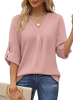 Ladies Blouses Womens V Neck Long Sleeve Tops Summer Chiffon Tunics