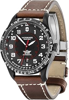 Men’s Watch Automatic AirBoss Mechanical, Ø 42 mm, Swiss Made, Water-Resistant up to 100 m, Sapphire Glass, Leather Strap, Black/Brown