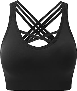 Padded Sports Bra Wirefree Mid Impact Yoga Bras Unique Cross Back Strappy for Gym Yoga