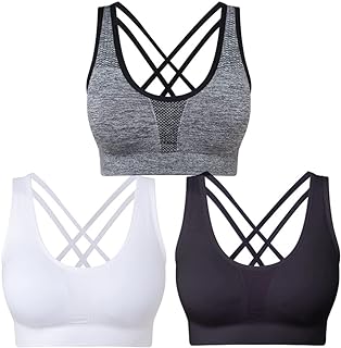 Women’s Sports Bras 3 Pack Crisscross Back Yoga Bras Medium Support Workout Bras with Removable Pads