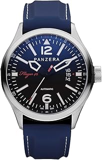 Flieger 46 Hornet Fathom Automatic Steel Black Silicone Blue Pilot Date Men's Watch