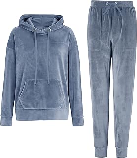 Womens Long Sleeve Hoodie Jogger Crewneck Two Piece Outfit Tracksuit Solid Color Sweatshirt and Sweatpants Set