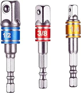 3 Pcs Impact Grade Socket Adapter, Socket Bit Adapters Set, High Speed Nut Driver, Socket Bit Hex Shank Adapter, Wrench Adapter Extension, for DYI and Home Repair Tool Kits, Automotive Drill