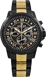 Palais Royale Men's Watch Chronograph 43 mm Swiss Quartz Movement Stainless Steel Bracelet Bi-Colour Black Gold Dial Carbon Real Diamonds Roman Numerals 1091