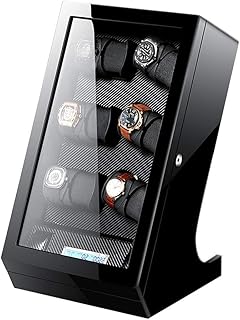 Watch Winder Automatic Watch Winder Carbon Fibre with 2 and 3 Watches Storage Case Display Box Quiet Motor Dust-Proof Piano Finish (Black) Watch Winder
