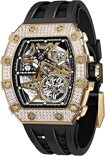 Automatic Mechanical Watches for Men - Japanese Movement Sapphire Glass - 50M Waterproof - Tonneau Square Hollow Wrist Watch Silicone Strap Luminous Elegant Gifts for Men TB8209