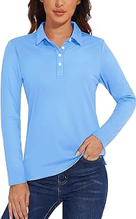 Women's Long Sleeve Polo Tops Golf Quick Dry Lightweight Tennis Shirts UPF 50+ Sun Protection Shirt with 4-Buttons