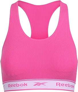 Women's Seamless Ribbed Crop Top with Removable Pads, Wirefree Cut Out Racer Back in Pink Sports Bra