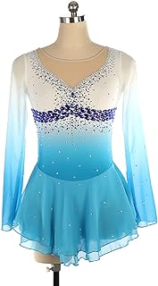 Classic Ice Skating Dress with Crystals Girls Hooked Long Sleeve Figure Skating Performance Dress Gymnastics Backless Competition Skirt