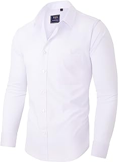 Men Shirts Non Iron Long Sleeve Plain Stretch Regular Fit Dress Business Formal Shirt