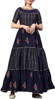 BLUE Stylish latest Eid Festival Silk Stitched Sequin Zari Girls Gown Party Dress Long Muslim Anarkali 5433