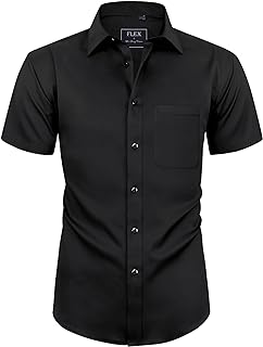 Men's Short Sleeve Dress Shirt Stretch No Iron Plain Regular Fit Casual Business Shirt with Pocket