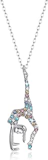 Gymnastics Stuff Gifts for Girls Women, Rainbow Crystal Gymnastics Necklace Jewelry Sport Dance Ballerina Necklace for Girls Gifts