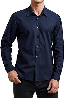 Men's Shirt Long Sleeve Shirts for Men Adult Regular Fit Dress Shirt Casual Striped Solid Color Formal Button Down Smart Tops for Business Work Wedding