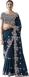 Women's Rangoli Silk Heavy Embroidred Saree with Unstitched Blouse Piece