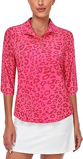 Polo Shirts for Women UK Quick Dry 3/4 Sleeve Golf Shirts with 2 Button UPF 50+ Workout Tops S-XXL