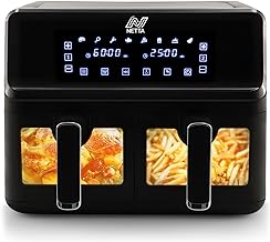 NETTA 8L Dual Basket Low Energy Air Fryer with Digital Smart Programmes - 2 Large Drawers, 8 Pre-Set Functions, 60 Minute Timer, XL Family Size Drawer - Black
