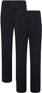 Pack of 2 Ribbed Work Trousers for Women UK, Navy Black Trousers Women Ladies Nurse Carer Comfy Pants Womens Trousers Elasticated Waist High Rise Bootleg Stretch Bottoms Sizes 8-39
