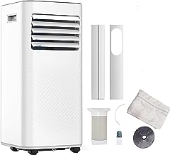 AuraHome Portable Air Conditioner 9000 BTU 4-in-1 Air Conditioner, Dehumidifier, Cooling Fan with 2 Fan Speeds, Digital Display & Remote Control, 24 Hour Timer for Rooms >215ft Window Vent Hose Kit