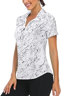 Polo Shirts for Women UK Ladies Golf Tops Short Sleeve 1/4 Zip Up Moisture Wicking Gym Sports Tshirt S-2XL