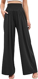 Womens Wide Leg Trousers Elastic High Waist Cotton Yoga Pants with Pockets Lounge Wear for All Seasons S-XXL