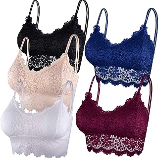 5 Pieces Bralette Lace Padded Bralette Lace Bandeau Bra Tube Bra Lace Top with Straps and Removable Pads for Women Girls