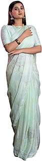 Pastel Colors Indian Weightless Girls Moss Chiffon Zari print Saree Blouse Fancy sari Online 7487