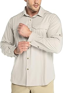 Men's Long Sleeve Sun Protection Shirt Casual Leisure Shirts Outdoor Multi Pockets Shirt Breathable Quick Drying Functional Shirts for Spring & Summer