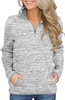 Womens Casual Sweatshirt Long Sleeve Stand Collar 1/4 Zip Cosy Tops Pullover with Two Pockets