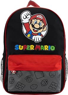Backpack | Mario School Bags For Boys | Gamer Backpack For Boys | Official Mario Bros Merchandise | Black One Size