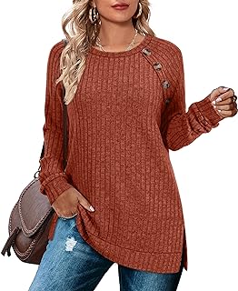 Long Sleeve Tops Women Lightweight Jumpers Ladies Button Side Splits Tunic