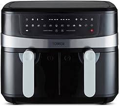 Tower T17088 Vortx 9L Duo Basket Air Fryer with Smart Finish, 2600W Power, Black