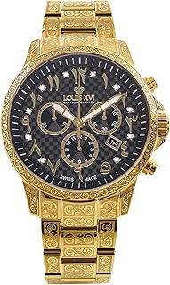 Palais Royale - Diameter 43 mm - Men's Watch - Waterproof - Watch with Sapphire Glass - Gold Silver - Dial Arabic Numbers - Swiss Quartz Movement, gold, Bracelet