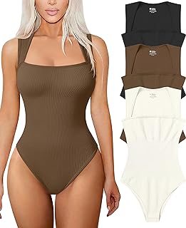Women's 3 Piece Bodysuits Sexy Ribbed Strappy Square Neck Sleeveless Shapewear Bodysuits