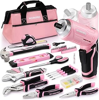 74-Piece Tool Set with Cordless 3.7V Screwdriver, Pink Tool Kit with Carrying Bag, Tool Kit for Home, Durable, Long Lasting Tool Kit, Perfect for DIY, Home Repair