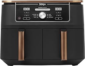 Ninja Foodi Dual Zone Air Fryer MAX + Tongs, 9.5 L, 2470 W, 2 Drawers, 8 Portions, 6-in-1, Air Fry, Roast, Bake, Nonstick, Dishwasher Safe Baskets, Amazon Exclusive, Copper/Black AF400UKCP