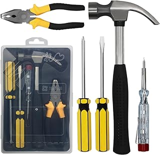 5Pcs Home Tool Kit, Essential Household Hand Tools Home and Office Tool Kit Set with Hammer Pliers Screwdriver Voltage Tester for DIY Repair Maintenance