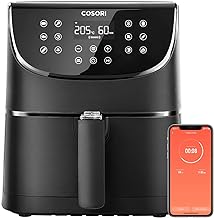 COSORI 5.5L Smart Air Fryer Oven, 200 Recipes(Cookbook & Online), APP Control, Square & Removable Basket, 13 Cooking Functions, Roast, Bake, Reheat, Dishwasher Safe, Black