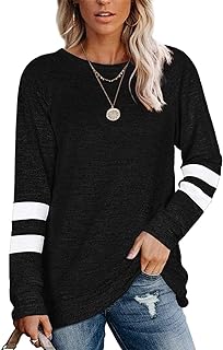 Women Comfy Striped Colour Block Soft Long Sleeve Tunics Tops Casual Sweatshirts S-XXL