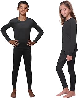 Kids Thermal Underwear Skins Set Long Sleeve Top Vest and Long Johns Leggings, Boys Girls Base Layer