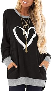 Casual Women’s Long Sleeve Crewneck T Shirt Sweatshirt Tops with Pockets S-XXL