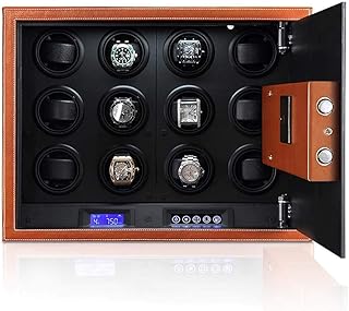 Watch Winder 12 Watch Winder Safety Box - for 12 Automatic Watches Quiet/Easy Set-up/4 Pre-Programmed Modes Microfiber Leather Led Touch Screen Safe Box Watch Winder,Wall Safes Watch Winder