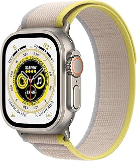 Apple Watch Ultra (GPS + Cellular, 49mm) Smart watch - Titanium Case with Yellow/Beige Trail Loop - S/M. Fitness Tracker, Precision GPS, Action Button, Extra-Long Battery Life, Brighter Retina Display