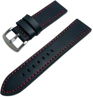 HESHUYAN Unisex Universal Watch Band Fashion Genuine Leather Durable 18/20/22/24mm (Black Red, 20mm)