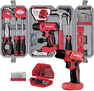 57pc Red 8V Electric Drill Driver & Household Tool Kit Set - Versatile Hand Tools for DIY Projects, Cordless Power Screwdriver, Essential Tool Set for Home Repair