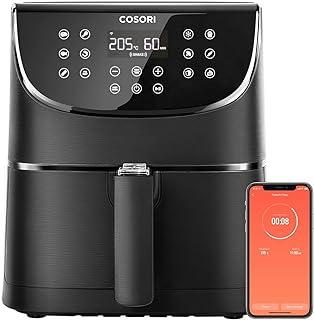 COSORI 5.5L Smart Air Fryer Oven, 200 Recipes(Cookbook & Online), APP Control, Square & Removable Basket, 13 Cooking Functions, Roast, Bake, Reheat, Dishwasher Safe, Black